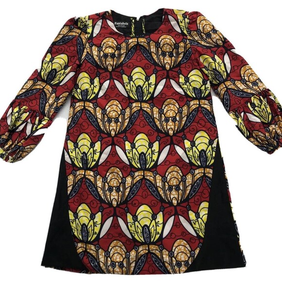 Tops - Fantabela Women's Dress Shirt Size 38 African Print Puff Sleeve Multicolor